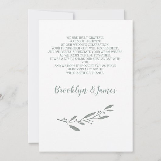 Elegante Trouw Dank Je Wel Bloemrijke Saliegroen Kaart (Achterkant)