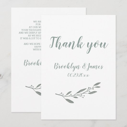 Elegante Trouw Dank Je Wel Bloemrijke Saliegroen Kaart (Voorkant / Achterkant)