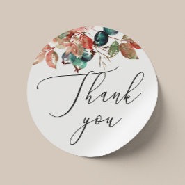 Elegante Trouw Dankjewel | Waterverf Herfstbladere Ronde Sticker