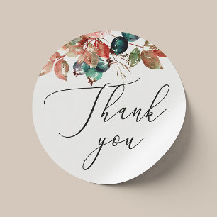 Elegante Trouw Dankjewel   Waterverf Herfstbladere Ronde Sticker