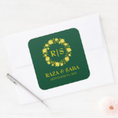 Elegante Trouw Emerald en Goud Vierkante Sticker (Envelop)