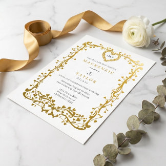 Elegante Trouw Franse Frame Hart Folie Uitnodiging