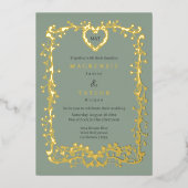Elegante Trouw Franse Frame Hart QR Code Folie Uitnodiging (Voorkant)