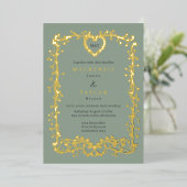 Elegante Trouw Franse Frame Hart QR Code Folie Uitnodiging (Staand Voorkant)