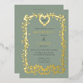 Elegante Trouw Franse Frame Hart QR Code Folie Uitnodiging