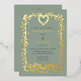 Elegante Trouw Franse Frame Hart QR Code Folie Uitnodiging