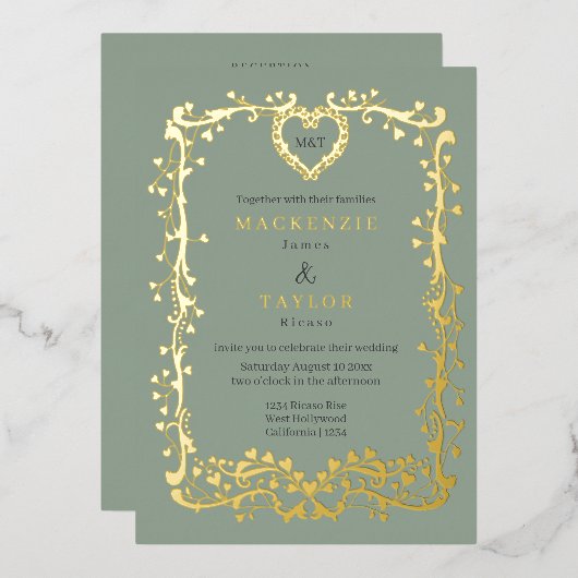 Elegante Trouw Franse Frame Hart QR Code Folie Uitnodiging (Voorkant / Achterkant)