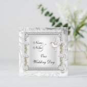 Elegante Trouw Goud Witte Duif Kaart (Staand voorkant)