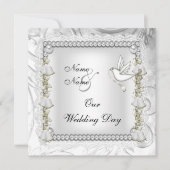 Elegante Trouw Goud Witte Duif Kaart (Voorkant)