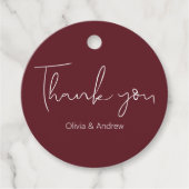 Elegante Trouw Hand Getekende Burgundy Bedankje  Bedankjes Labels (Voorkant)