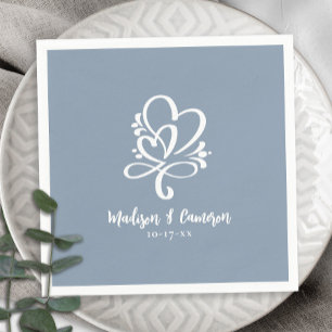 Elegante Trouw Harten Calligrafie Chic Stof Blauw Servet