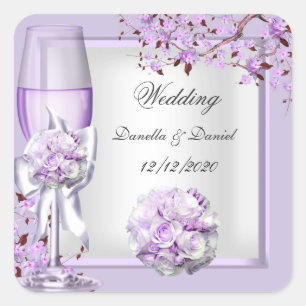 Elegante Trouw Lavendel Paars Lila 4 Vierkante Sticker
