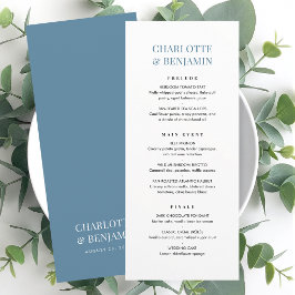 Elegante Trouw Menukaart Chic Minimalistisch Blauw