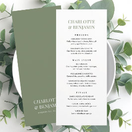 Elegante Trouw Menukaart Chic Minimalistisch Groen