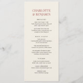 Elegante Trouw Menukaart Chic Minimalistisch Rood (Voorkant)