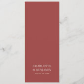 Elegante Trouw Menukaart Chic Minimalistisch Rood (Achterkant)