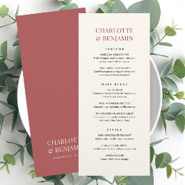 Elegante Trouw Menukaart Chic Minimalistisch Rood