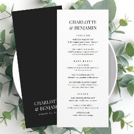 Elegante Trouw Menukaart Chic Minimalistisch Zwart