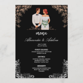 Elegante Trouw met Donkere Bloemen Menu