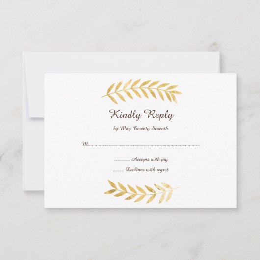 Elegante Trouw met Gouden Bladeren RSVP Kaartje (Voorkant)