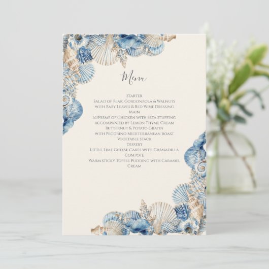 Elegante Trouw met Zeeschelpenrand Menu (Staand voorkant)