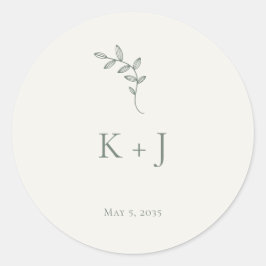 Elegante trouw-minimalistische saliegroene envelop ronde sticker