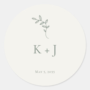 Elegante trouw-minimalistische saliegroene envelop ronde sticker