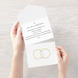 Elegante trouw, namen in goud geschreven,  all in one uitnodiging