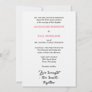 Elegante Trouw Pink Witte Twee Harten Kaart