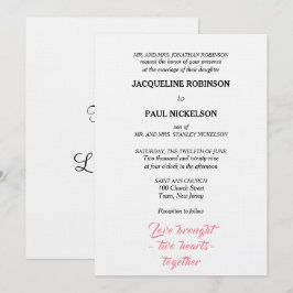 Elegante Trouw Pink Witte Twee Harten Kaart