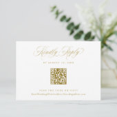 Elegante trouw QR-code met gouden embleem logo RSVP Kaartje (Staand voorkant)
