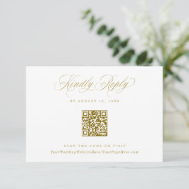 Elegante trouw QR-code met gouden embleem logo RSVP Kaartje