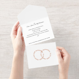 Elegante Trouw, Roze Goud Geschreven Namen,  All In One Uitnodiging