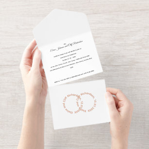 Elegante Trouw, Roze Goud Geschreven Namen, All In One Uitnodiging