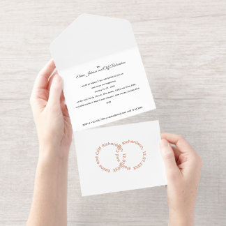 Elegante Trouw, Roze Goud Geschreven Namen, All In One Uitnodiging