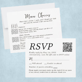 Elegante trouw-RSVD-menuopties 4 gasten kaart