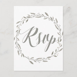 Elegante trouw-RSVP-ansichtkaarten grijze krans Uitnodiging Briefkaart