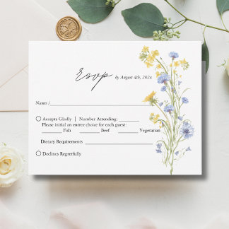 Elegante trouw RSVP kaart met wilde bloemen