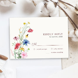 Elegante Trouw RSVP Kaart met Wilde Bloemen