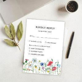 Elegante Trouw RSVP Kaart met Wilde Bloemen