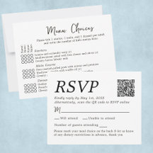Elegante Trouw RSVP Menu Keuzes 4 Gasten Kaart