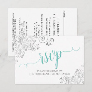 Elegante Trouw-RSVP met Kantwerk Zilver & Aqua op  RSVP Kaartje