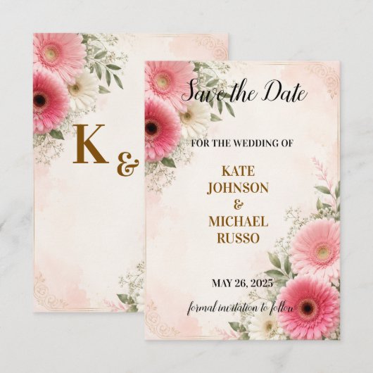 Elegante Trouw Rustiek Retro Modern Bloemig Save The Date (Voorkant / Achterkant)