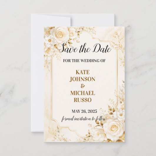 Elegante Trouw Rustiek Retro Modern Bloemig Save The Date (Voorkant)