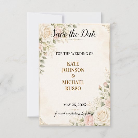 Elegante Trouw Rustiek Retro Modern Bloemig Save The Date (Voorkant)