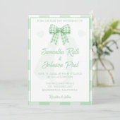 Elegante Trouw Sage Groene Gingham Strik Kaart (Staand voorkant)