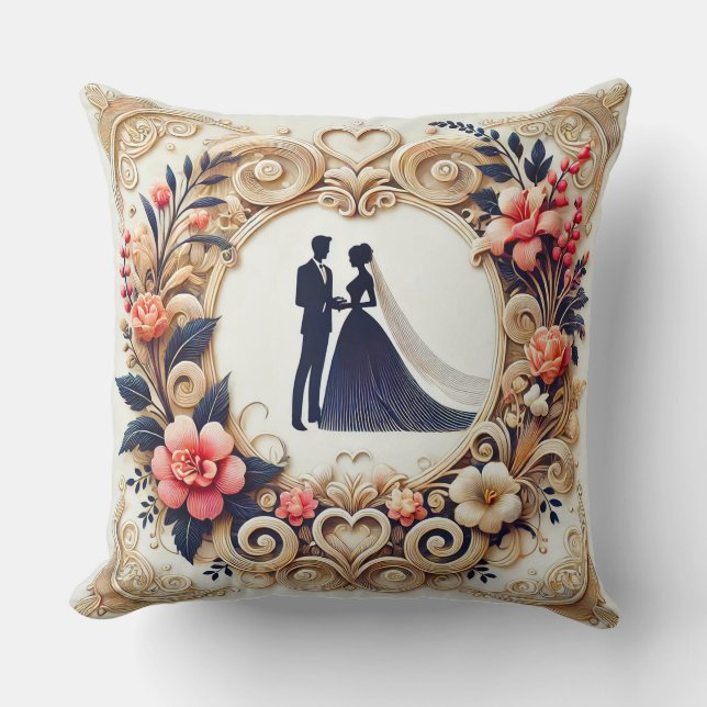 Elegante Trouw Silhouet Omlijst Kussen (Voorkant)