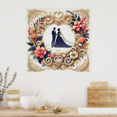 Elegante Trouw Silhouet Omlijst Poster (Keuken)