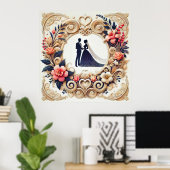 Elegante Trouw Silhouet Omlijst Poster (Thuiskantoor)