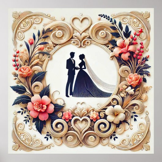 Elegante Trouw Silhouet Omlijst Poster (Voorkant)